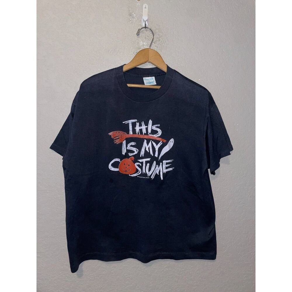Vintage Halloween Shirt This Is My Costume Broom Pumpkin Graphic Tee 90s XL
